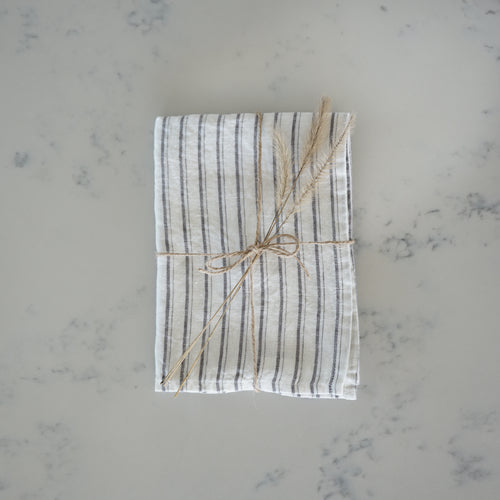 Linen Tea Towel - Grey Stripes