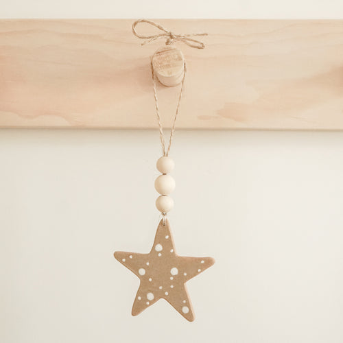 Handmade Ceramic Ornament - Tan Snow Star